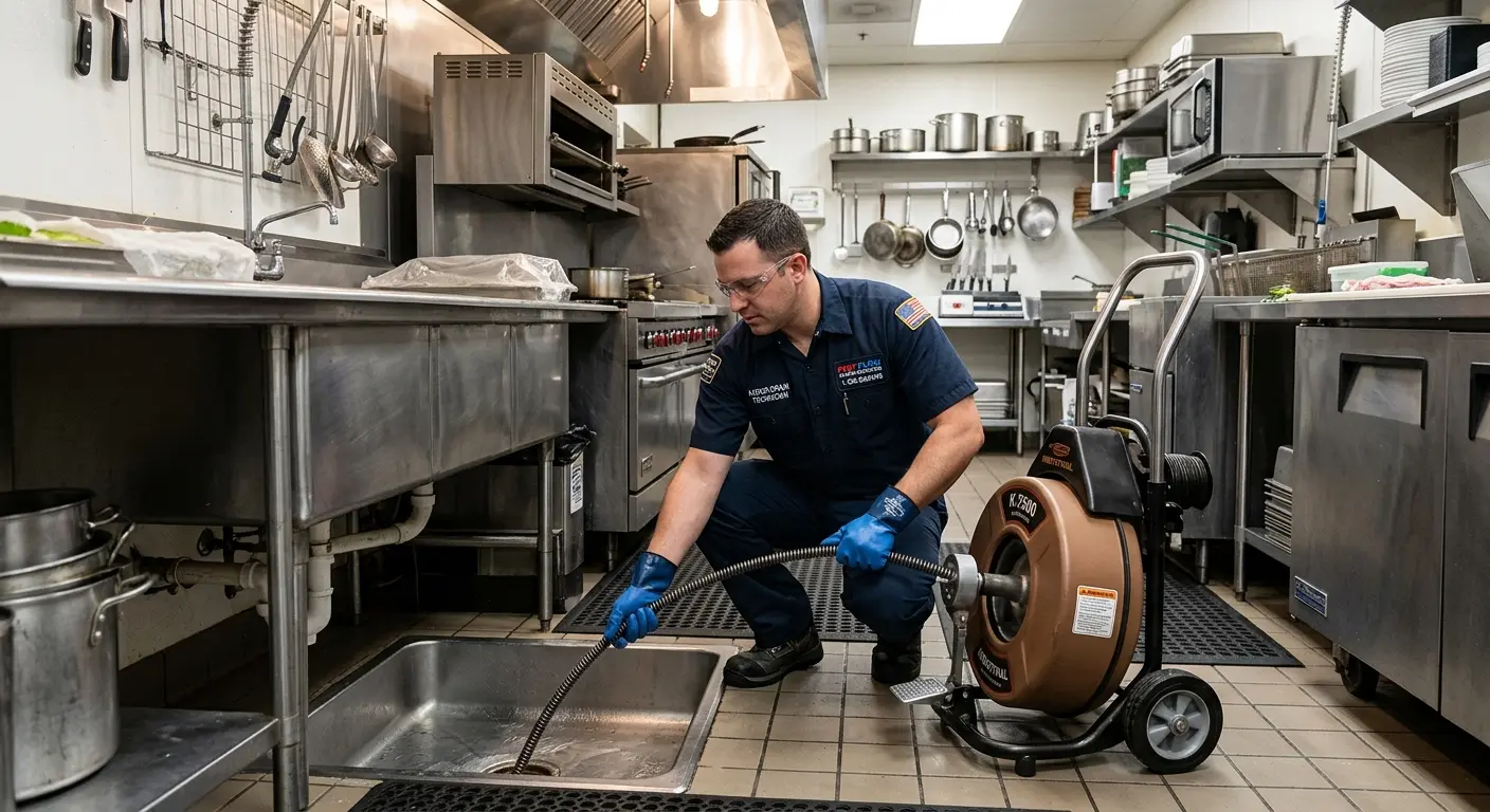 Commercial drain cleaning service in a restaurant kitchen in Parkwood